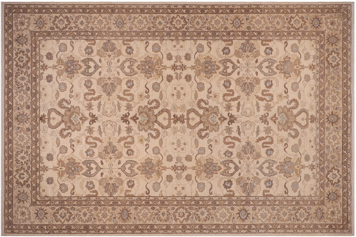10x14 hand knotted transitional wool rug in ivory and tan - Boho Chic Celsa