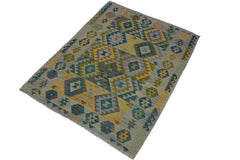 handmade Geometric Kilim Gray Blue Hand-Woven RECTANGLE 100% WOOL area rug 5 x 7
