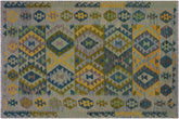 handmade Geometric Kilim Gray Blue Hand-Woven RECTANGLE 100% WOOL area rug 5 x 7