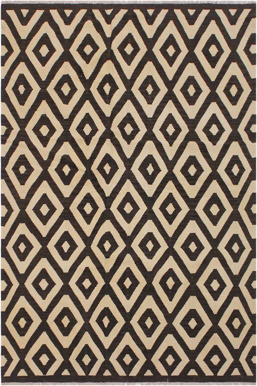 Flat Weave Kilim Antique Navaho Vintage handmade Modern Kilim Black Ivory Hand-Woven Rectangle 100% Wool Area Rug 6x8
