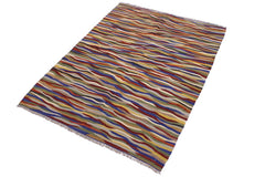 Flat Weave Kilim Antique Navaho Vintage handmade Modern Kilim Red Blue Hand-Woven Rectangle 100% Wool Area Rug 5x7