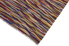 Flat Weave Kilim Antique Navaho Vintage handmade Modern Kilim Red Blue Hand-Woven Rectangle 100% Wool Area Rug 5x7