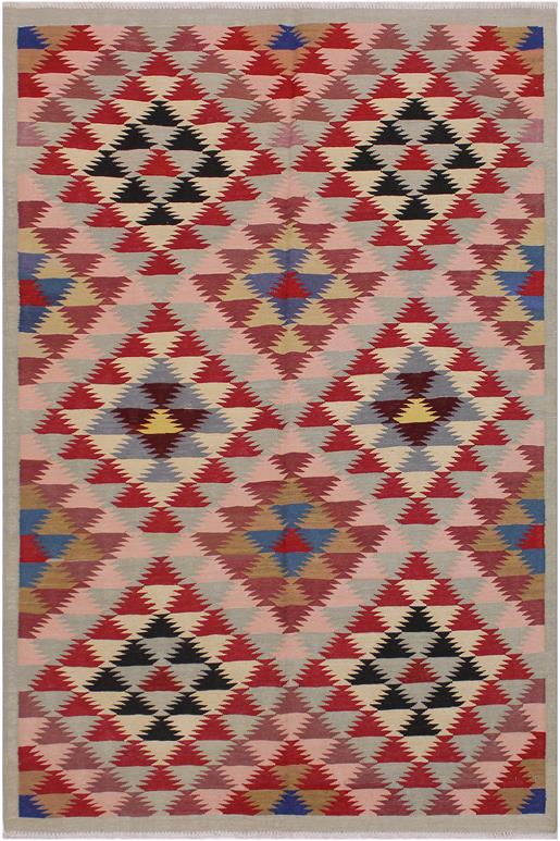 Flat Weave Kilim Antique Navaho Vintage handmade Modern Kilim Gray Pink Hand-Woven Rectangle 100% Wool Area Rug 5x6