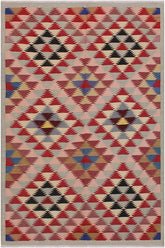 Flat Weave Kilim Antique Navaho Vintage handmade Modern Kilim Gray Pink Hand-Woven Rectangle 100% Wool Area Rug 5x6