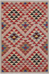 Flat Weave Kilim Antique Navaho Vintage handmade Modern Kilim Gray Pink Hand-Woven Rectangle 100% Wool Area Rug 5x6