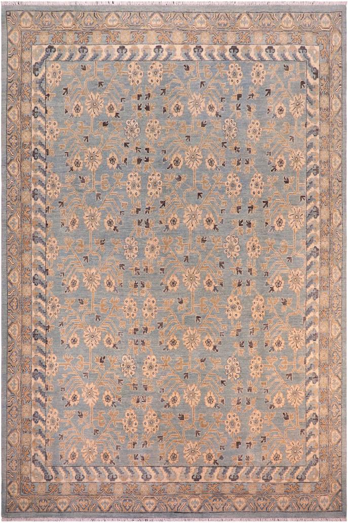 handmade Transitional Kafkaz Blue Beige Hand Knotted RECTANGLE 100% WOOL area rug 8 x 10