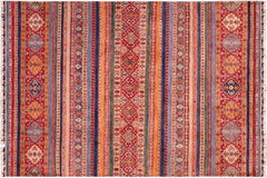 handmade Geometric Kurjean Blue Red Hand Knotted RECTANGLE 100% WOOL area rug 6x8