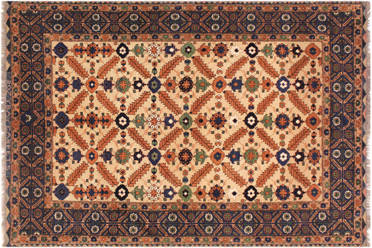 handmade Traditional Antique Ivory Blue Hand Knotted RECTANGLE 100% WOOL area rug 5x7