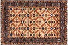 handmade Traditional Antique Ivory Blue Hand Knotted RECTANGLE 100% WOOL area rug 5x7
