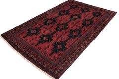 handmade Geometric Balouchi Red Black Hand Knotted RECTANGLE 100% WOOL area rug 7x9