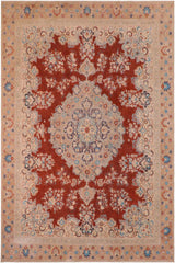 handmade Vintage Hand Painte Red Tan Hand Knotted RECTANGLE 100% WOOL area rug 10 x 14