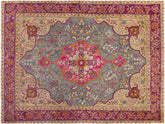 handmade Vintage Hand Painte Gray Purple Hand Knotted RECTANGLE 100% WOOL area rug 9' x 12'