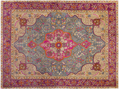 handmade Vintage Hand Painte Gray Purple Hand Knotted RECTANGLE 100% WOOL area rug 9' x 12'