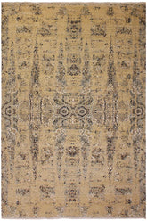 handmade Modern Kafkaz Tan Blue Hand Knotted RECTANGLE WOOL&SILK area rug 10 x 14