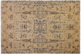 handmade Modern Kafkaz Tan Blue Hand Knotted RECTANGLE WOOL&SILK area rug 10' x 14'