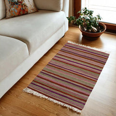 Flat Weave Kilim Antique Navaho Vintage handmade Modern Kilim Rust Purple Hand-Woven Rectangle 100% Wool Area Rug 3x4