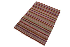 Flat Weave Kilim Antique Navaho Vintage handmade Modern Kilim Rust Purple Hand-Woven Rectangle 100% Wool Area Rug 3x4