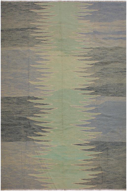 Flat Weave Kilim Antique Navaho Vintage handmade Modern Kilim Grey Lt. Green Hand-Woven Rectangle 100% Wool Area Rug 9x12