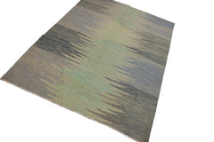 Flat Weave Kilim Antique Navaho Vintage handmade Modern Kilim Grey Lt. Green Hand-Woven Rectangle 100% Wool Area Rug 9x12