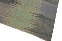 Flat Weave Kilim Antique Navaho Vintage handmade Modern Kilim Grey Lt. Green Hand-Woven Rectangle 100% Wool Area Rug 9x12