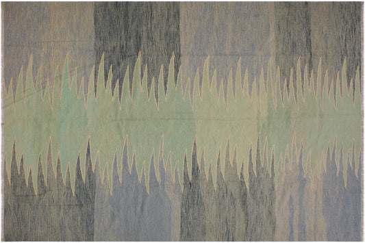 handmade Modern Kilim Grey Lt. Green Hand-Woven RECTANGLE 100% WOOL area rug 9x12