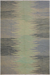 Flat Weave Kilim Antique Navaho Vintage handmade Modern Kilim Grey Lt. Green Hand-Woven Rectangle 100% Wool Area Rug 9x12