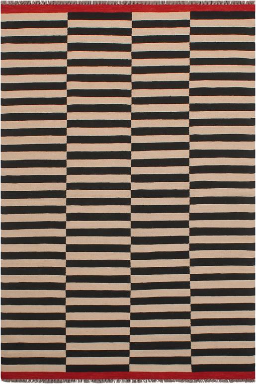 Flat Weave Kilim Antique Navaho Vintage handmade Modern Kilim Beige Black Hand-Woven Rectangle 100% Wool Area Rug 6x8