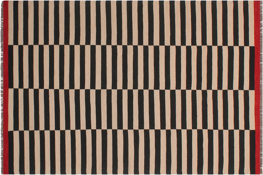 handmade Modern Kilim Beige Black Hand-Woven RECTANGLE 100% WOOL area rug 6x8