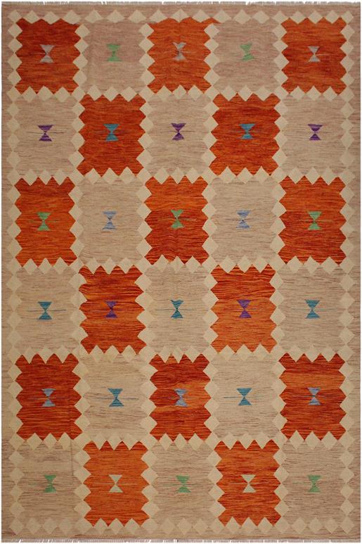 Flat Weave Kilim Antique Navaho Vintage handmade Modern Kilim Brown Beige Hand-Woven Rectangle 100% Wool Area Rug 8x10