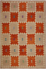 Flat Weave Kilim Antique Navaho Vintage handmade Modern Kilim Brown Beige Hand-Woven Rectangle 100% Wool Area Rug 8x10