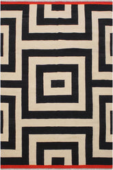 Flat Weave Kilim Antique Navaho Vintage handmade Modern Kilim Ivory Black Hand-Woven Rectangle 100% Wool Area Rug 5x8