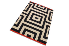 Flat Weave Kilim Antique Navaho Vintage handmade Modern Kilim Ivory Black Hand-Woven Rectangle 100% Wool Area Rug 5x8