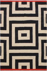 Flat Weave Kilim Antique Navaho Vintage handmade Modern Kilim Ivory Black Hand-Woven Rectangle 100% Wool Area Rug 5x8