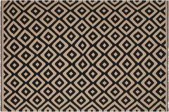 handmade Modern Kilim Beige Black Hand-Woven RECTANGLE 100% WOOL area rug 7' x 10'