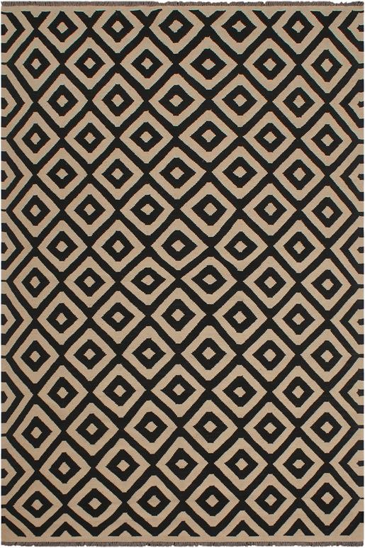 Flat Weave Kilim Antique Navaho Vintage handmade Modern Kilim Beige Black Hand-Woven Rectangle 100% Wool Area Rug 7x10