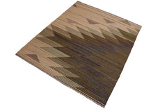 Flat Weave Kilim Antique Navaho Vintage handmade Modern Kilim Ivory Brown Hand-Woven Rectangle 100% Wool Area Rug 6x8