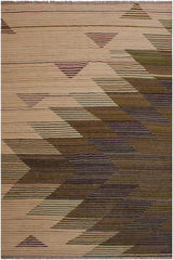 Flat Weave Kilim Antique Navaho Vintage handmade Modern Kilim Ivory Brown Hand-Woven Rectangle 100% Wool Area Rug 6x8