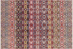 handmade Geometric Kurjean Pink Purple Hand Knotted RECTANGLE WOOL&SILK area rug 9x12