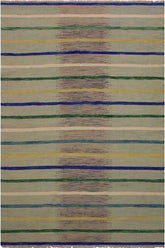 Flat Weave Kilim Antique Navaho Vintage handmade Modern Kilim Grey Blue Hand-Woven Rectangle 100% Wool Area Rug 6x8