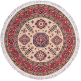 handmade Geometric Kazak Ivory Red Hand Knotted ROUND 100% WOOL area rug 5x5