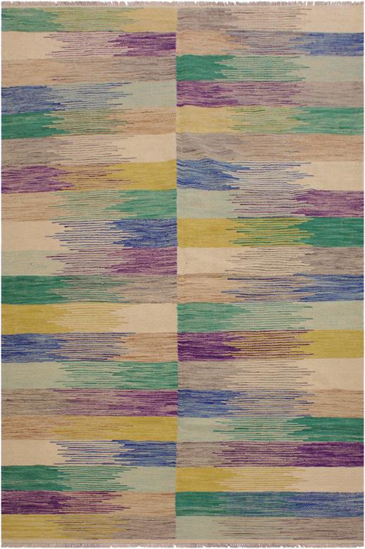 Flat Weave Kilim Antique Navaho Vintage handmade Modern Kilim Ivory Purple Hand-Woven Rectangle 100% Wool Area Rug 6x8