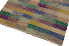 Flat Weave Kilim Antique Navaho Vintage handmade Modern Kilim Ivory Purple Hand-Woven Rectangle 100% Wool Area Rug 6x8