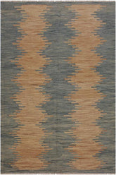 Flat Weave Kilim Antique Navaho Vintage handmade Modern Kilim Grey Blue Hand-Woven Rectangle 100% Wool Area Rug 6x8