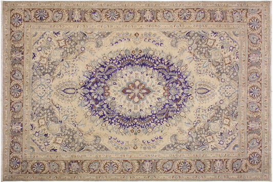 handmade Vintage Hand Painte Tan Brown Hand Knotted RECTANGLE 100% WOOL area rug 8' x 11'