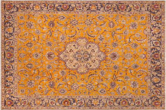 handmade Vintage Hand Painte Orange Blue Hand Knotted RECTANGLE 100% WOOL area rug 10' x 13'