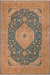 handmade Vintage Hand Painte Teal Brown Hand Knotted RECTANGLE 100% WOOL area rug 10 x 13