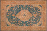handmade Vintage Hand Painte Teal Brown Hand Knotted RECTANGLE 100% WOOL area rug 10' x 13'