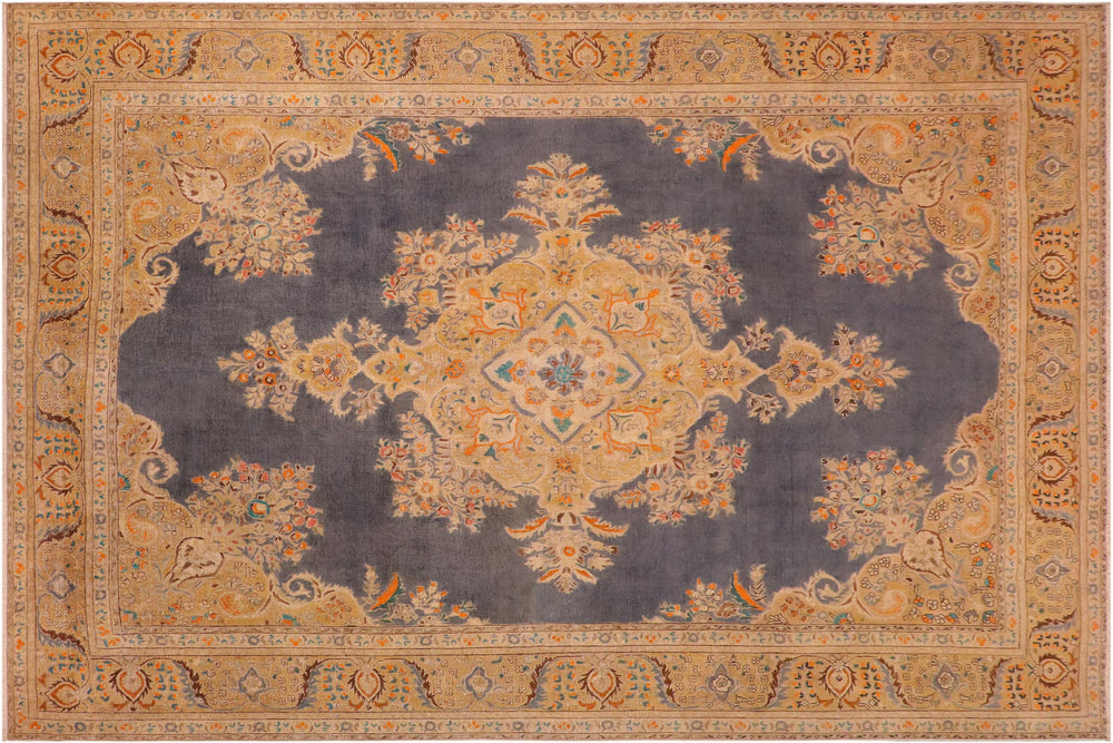 handmade Vintage Hand Painte Grey Gold Hand Knotted RECTANGLE 100% WOOL area rug 10' x 13'
