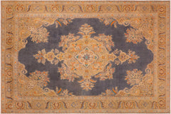 handmade Vintage Hand Painte Grey Gold Hand Knotted RECTANGLE 100% WOOL area rug 10' x 13'