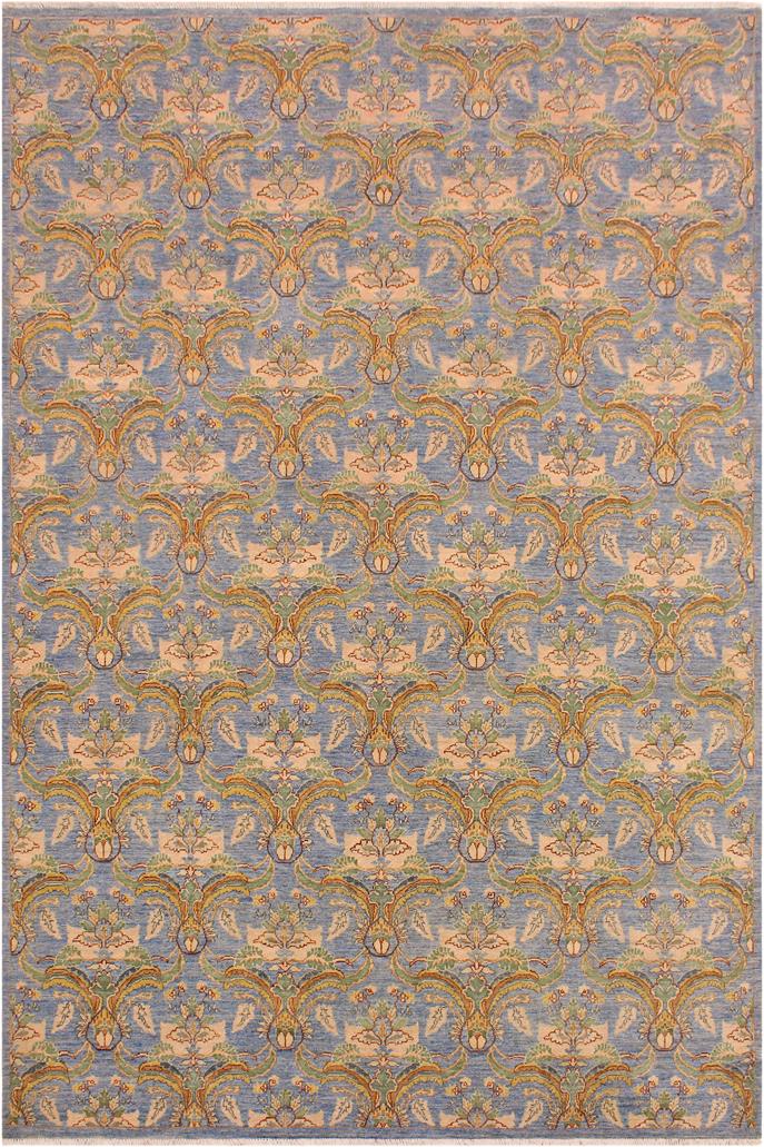 handmade Transitional Kafkaz Blue Gold Hand Knotted RECTANGLE 100% WOOL area rug 9 x 12